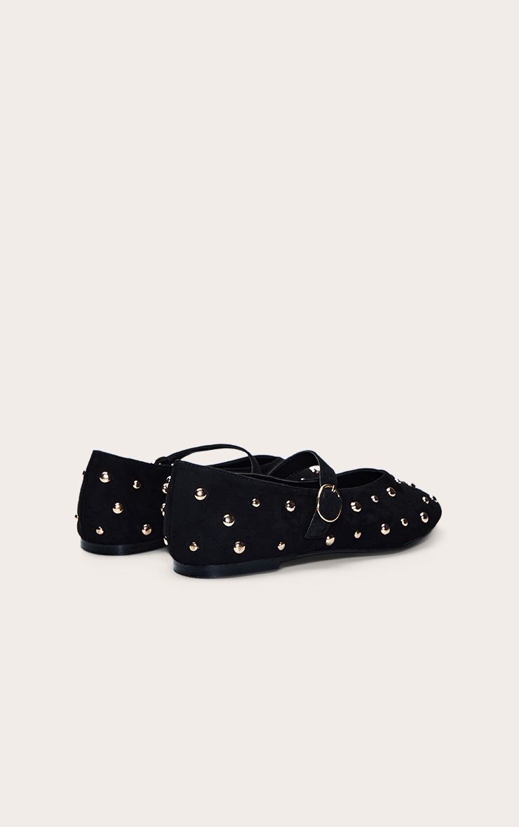 Black Faux Suede Gold Studded Ballet Pump image 4