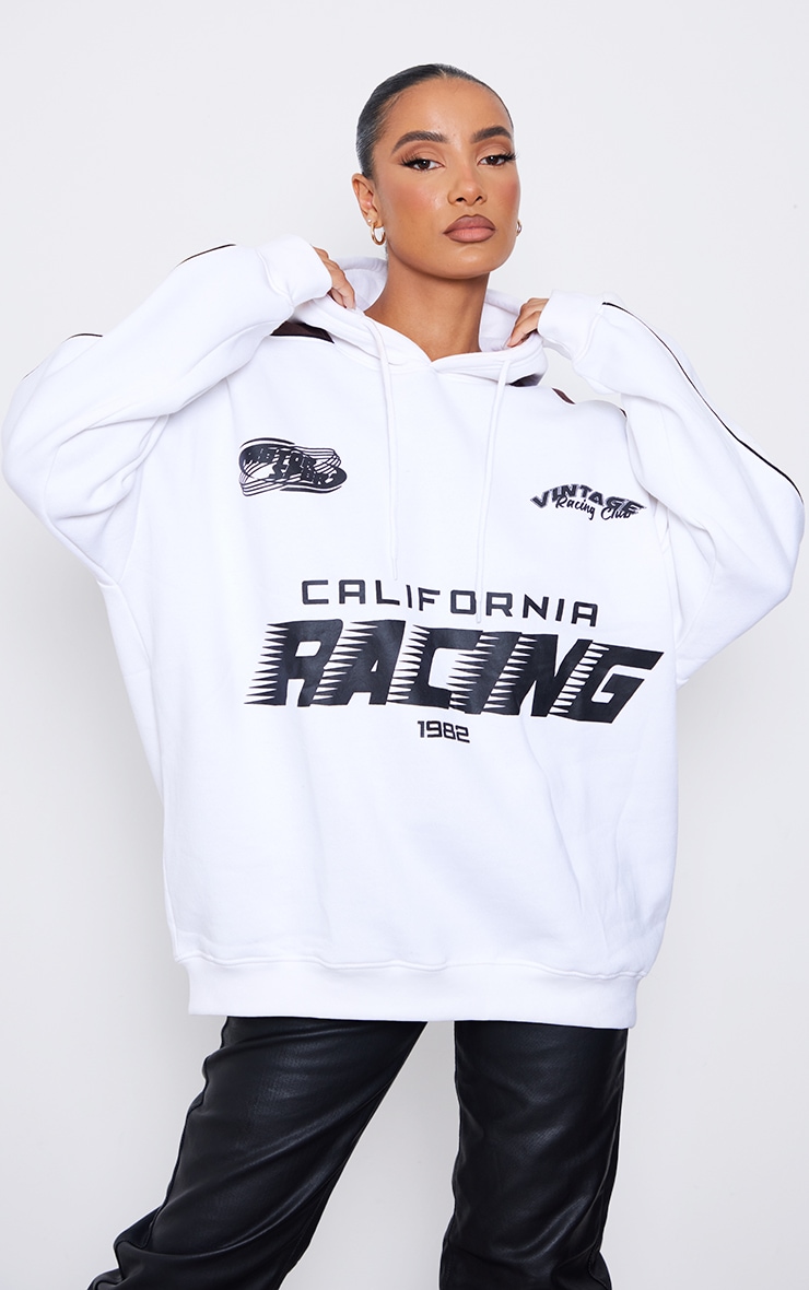 White Badge Print Oversized Sweatshirt image 3