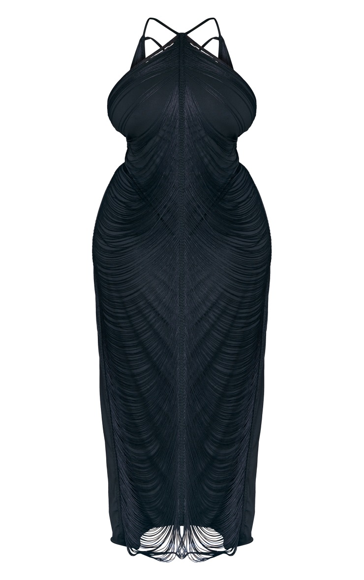 Plus Black Tassel Distressed Low Back Maxi Dress image 5