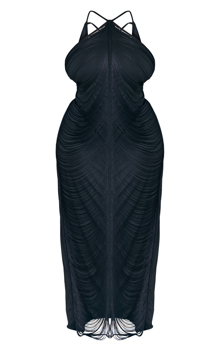 Plus Robe longue noire déchirée à franges et dos nu image 5