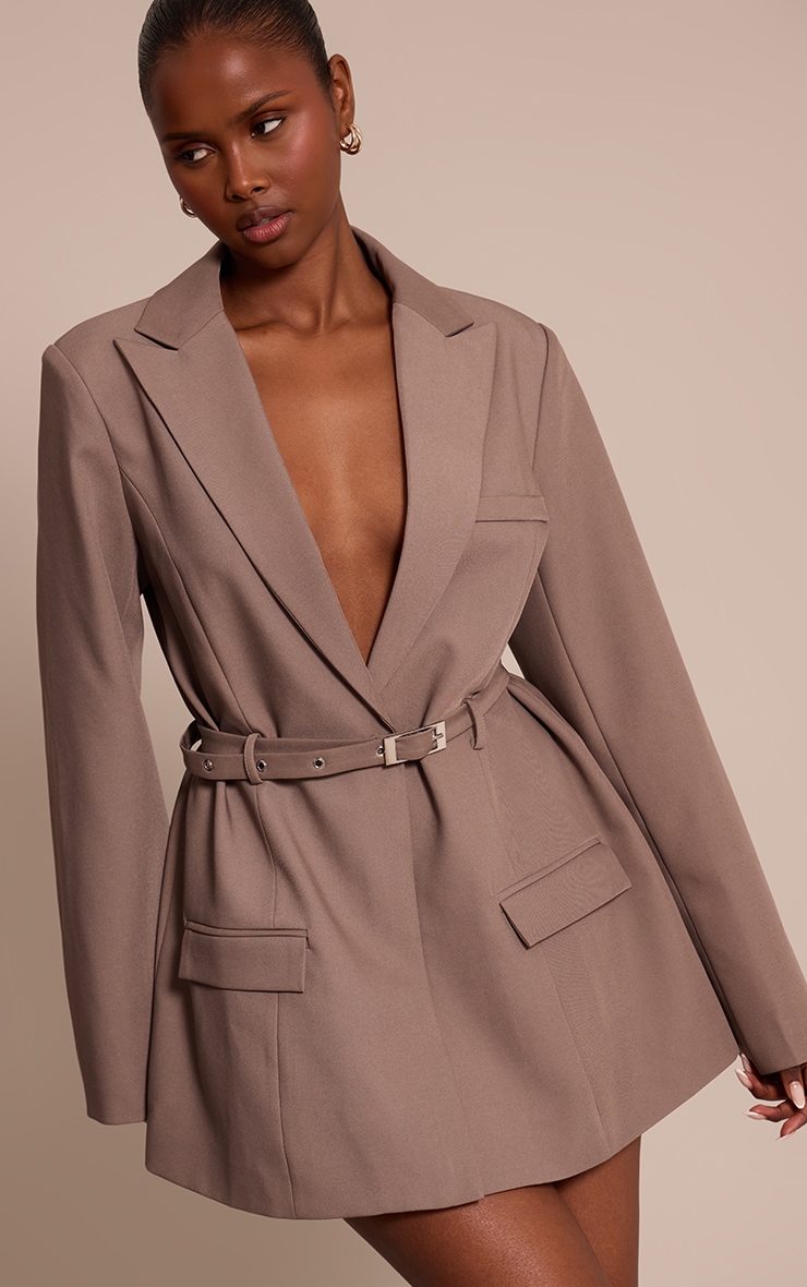 Robe blazer de tailleur tissée gris champignon image 1