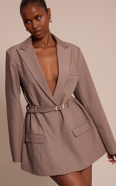 Mushroom Woven Tailored Blazer Dress