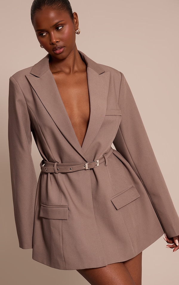 Robe blazer de tailleur tissée gris champignon
