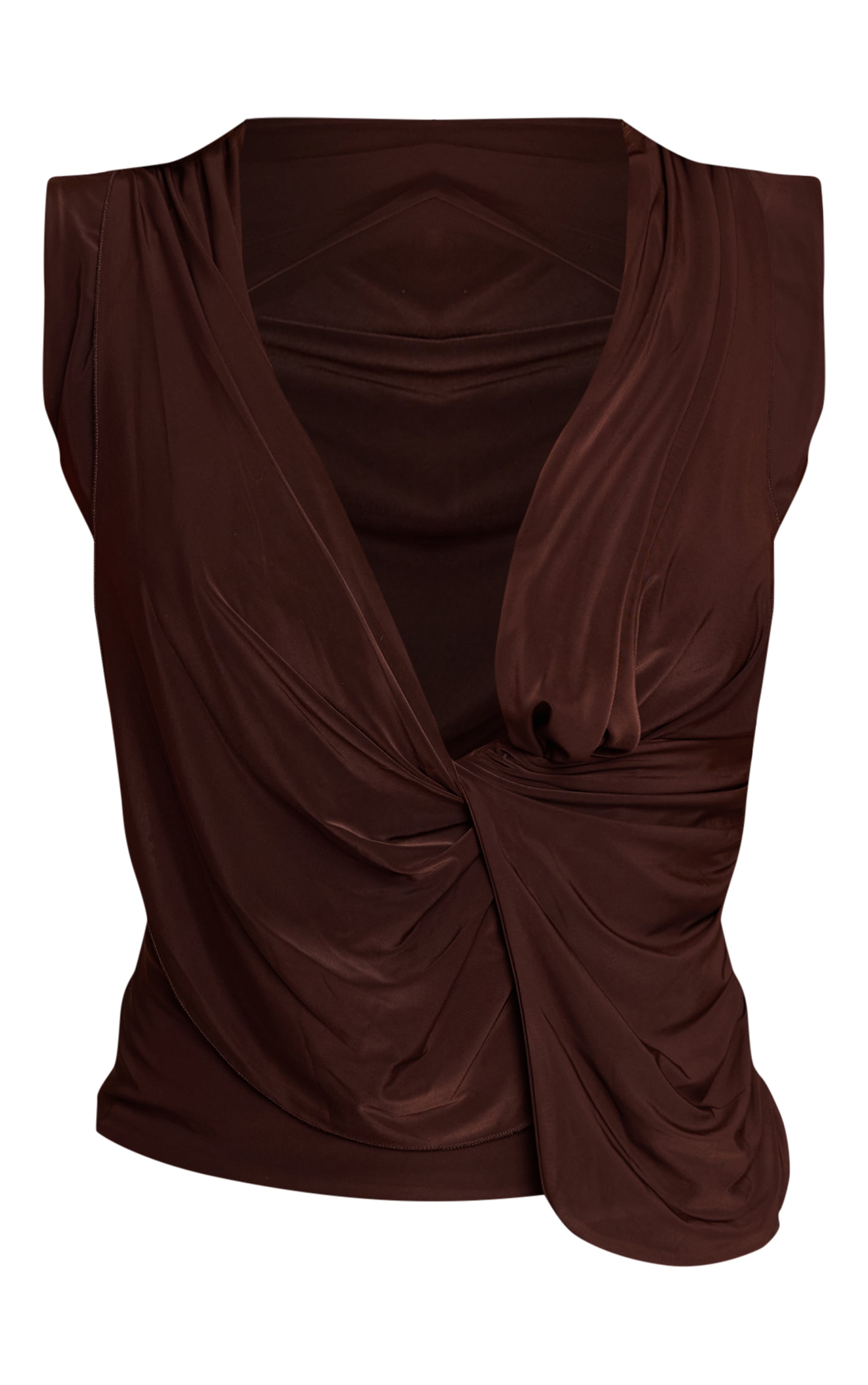 Chocolate Double Layer Cowl Drape Ruched Long Top image 5