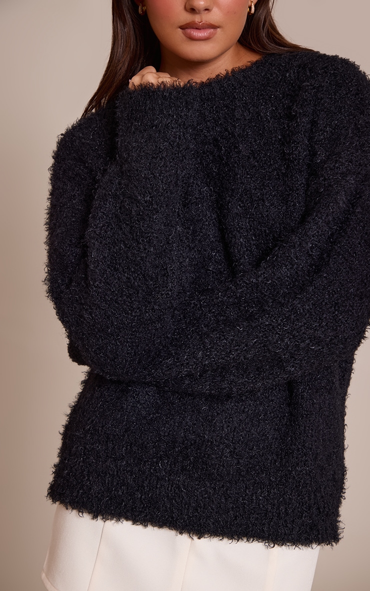 Black Teddy Knit Oversized Sweater image 4