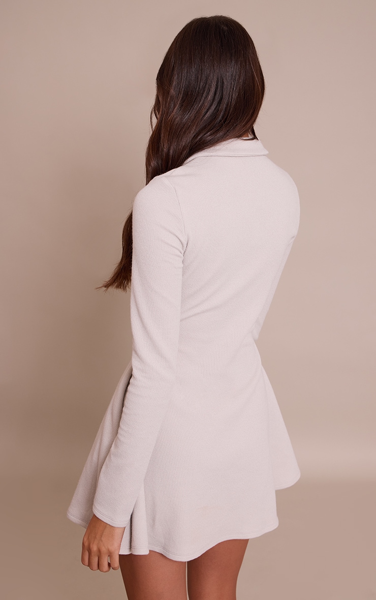 Grey Ribbed Long Sleeve Shift Dress image 2