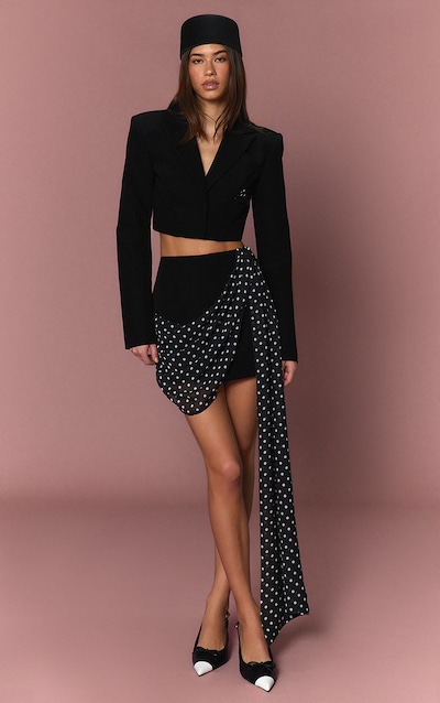 Black Polka Dot Drape Mini Skirt