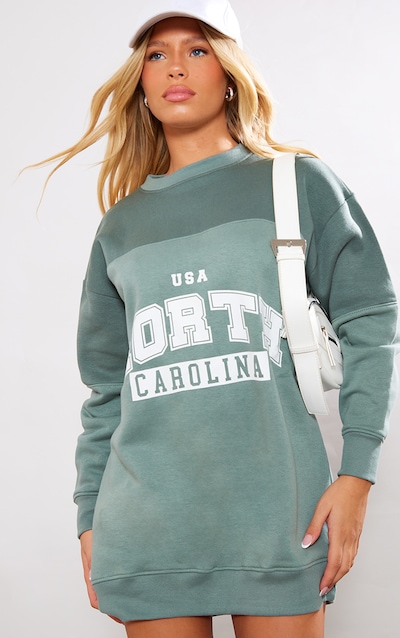 Khaki Contrast North Carolina Slogan Jumper Dress