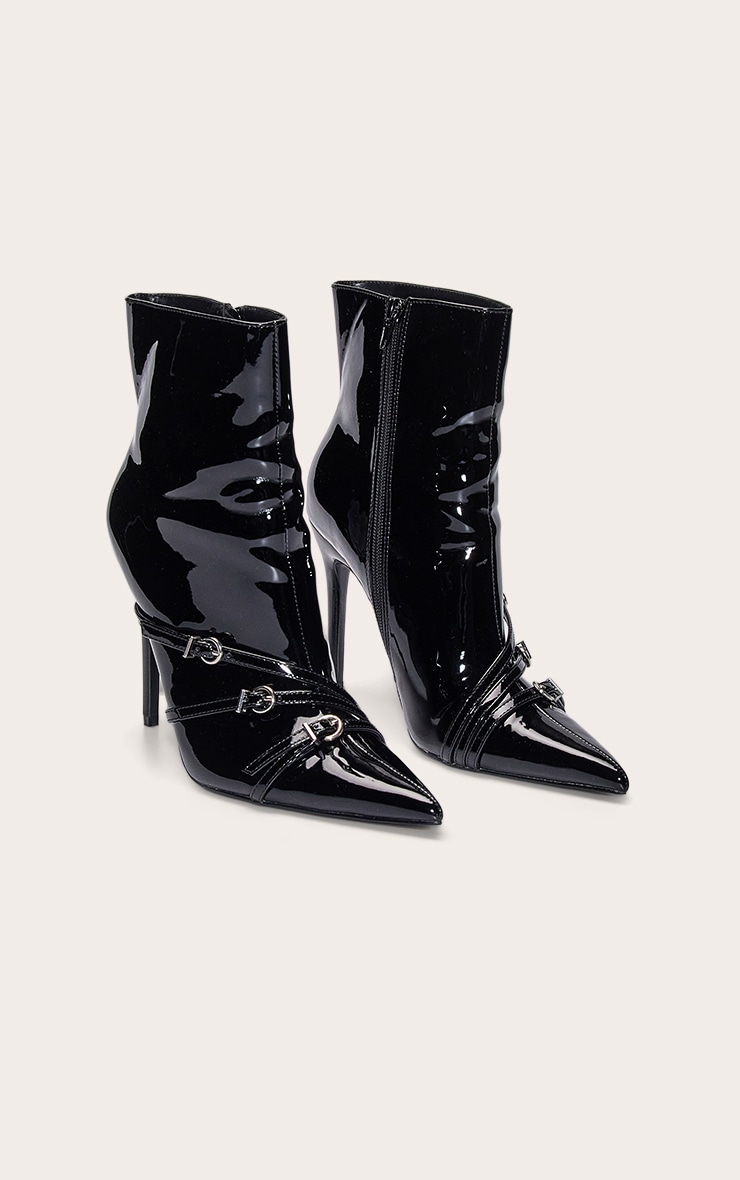 Black Patent Buckle Strap Stiletto Ankle Boot image 3