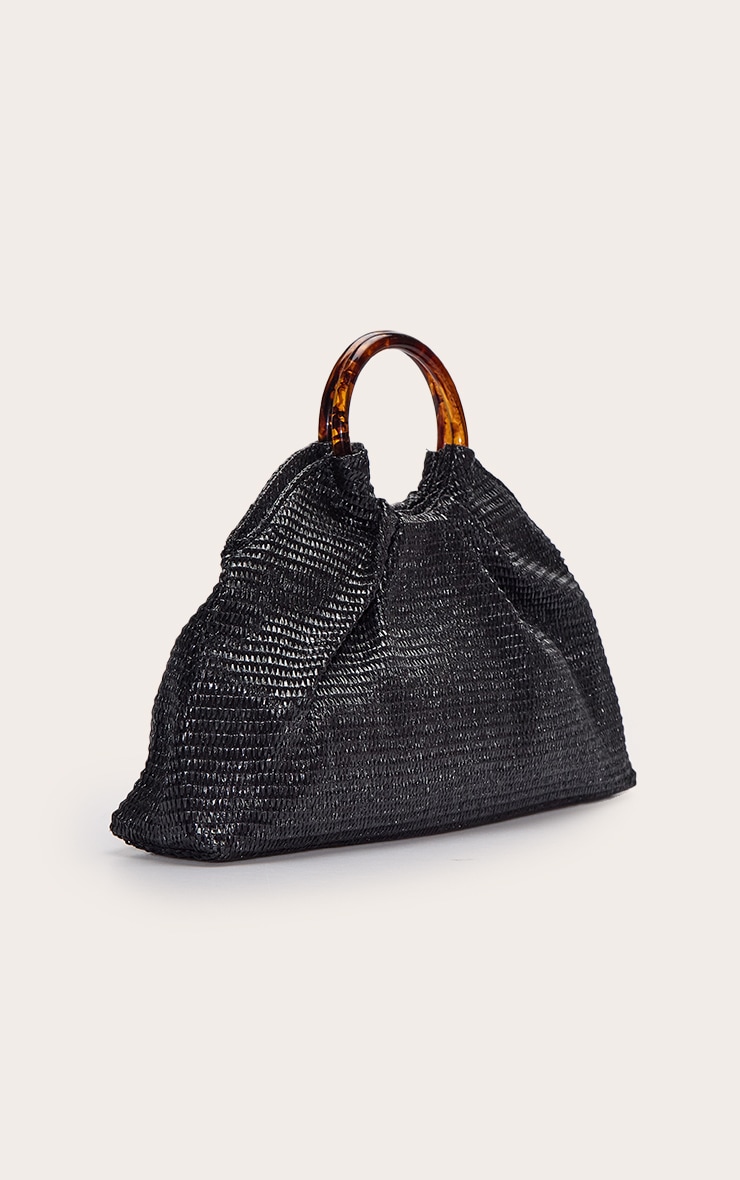 Black Raffia Trapeze Hand Bag image 3