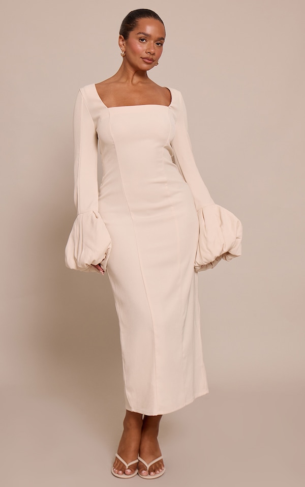 Shape Cream Woven Square Neck Puffball Sleeve maxi Dress
