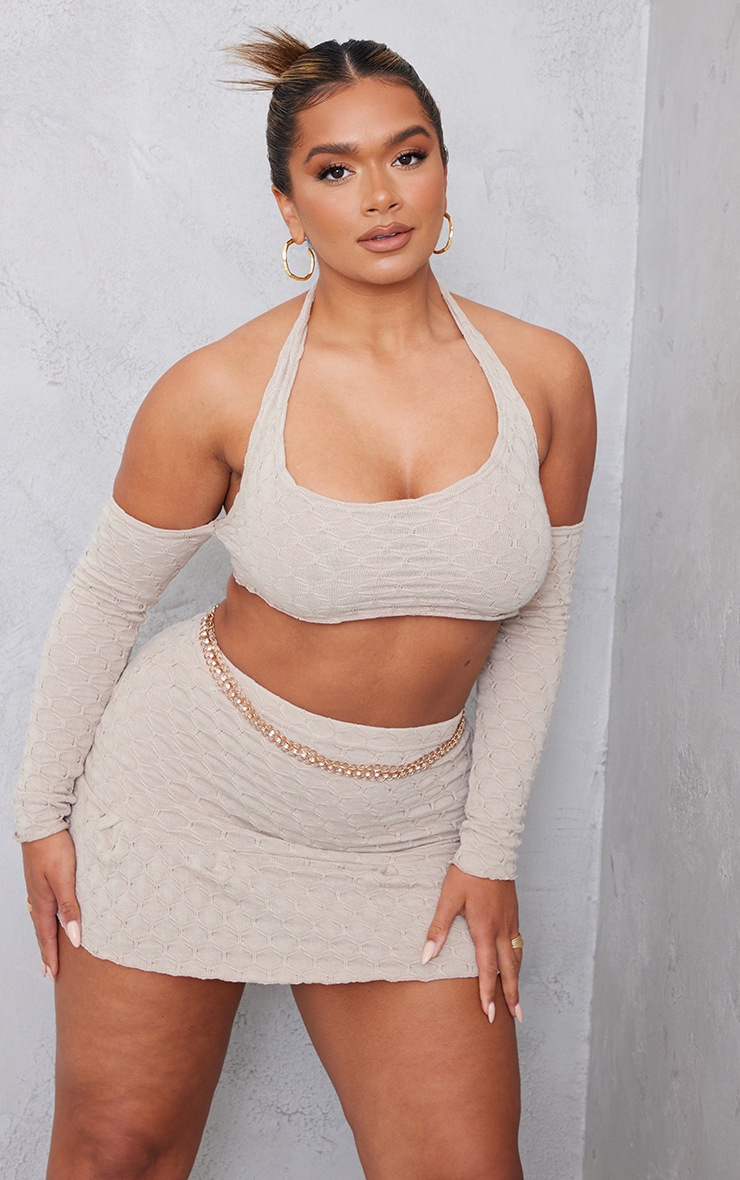 Shape Stone Textured Cut Out Bardot Crop Top image 3