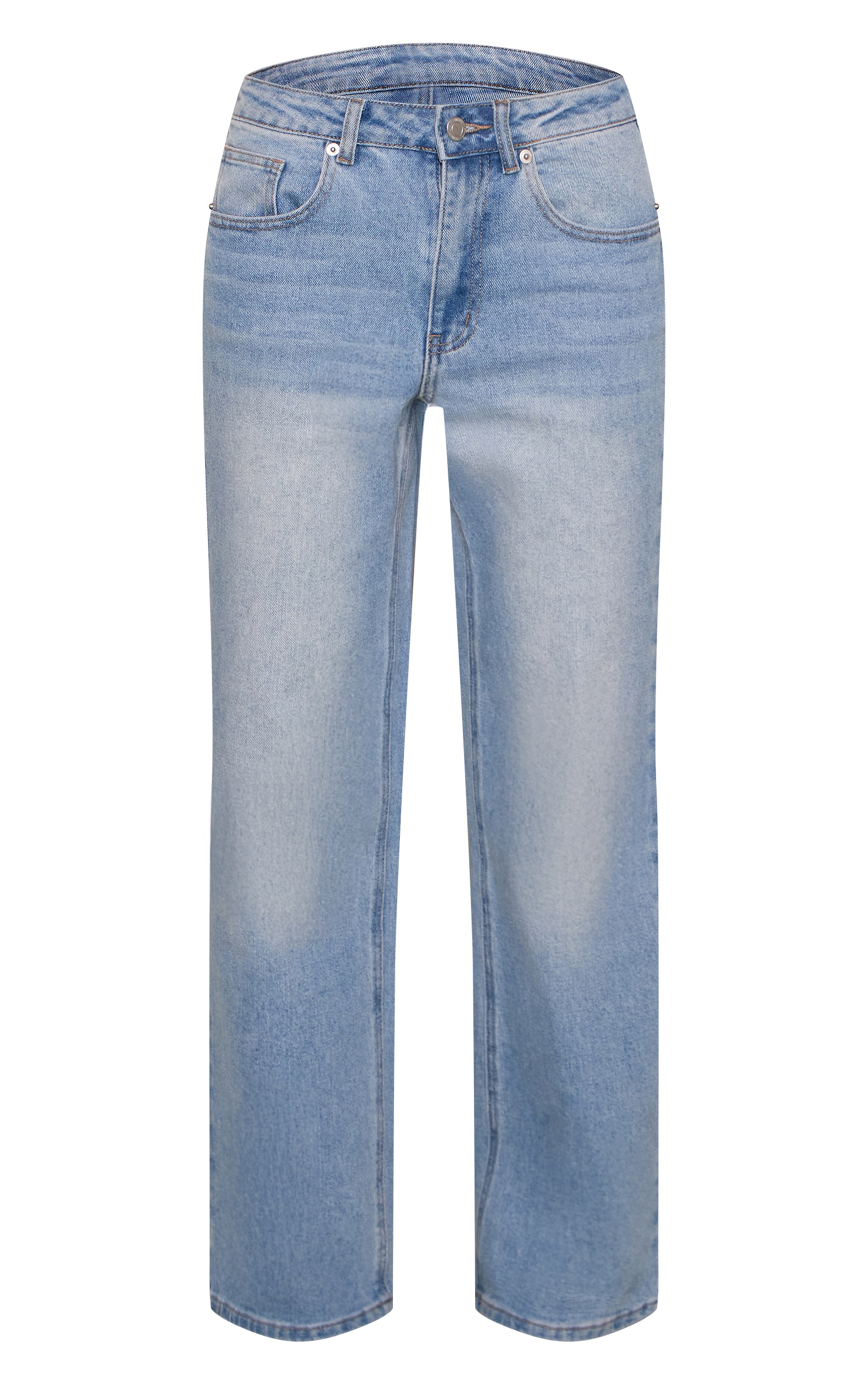 Mid Blue High Waist Straight Leg Stretch Jeans image 5