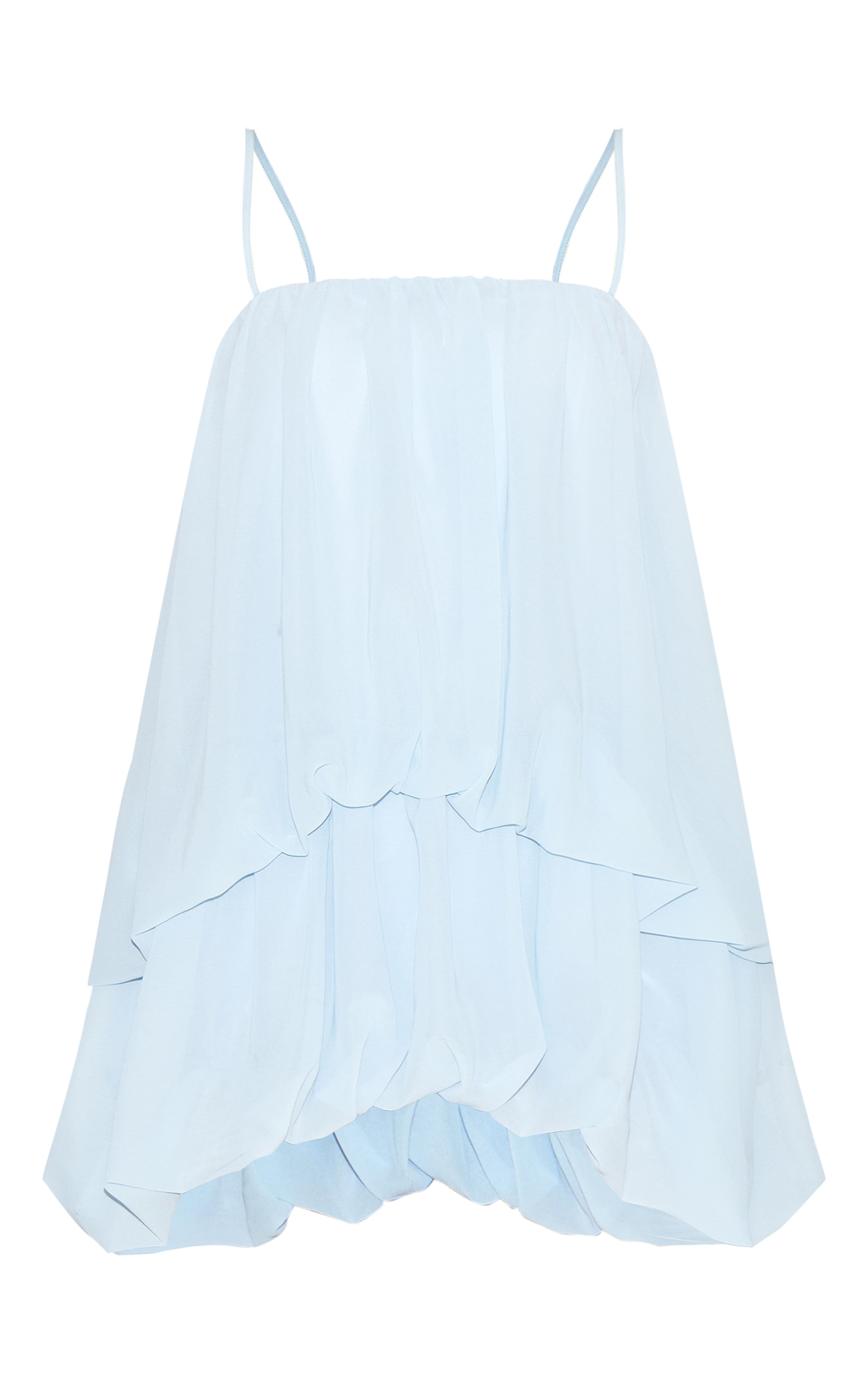 Robe bouffante en mousseline de soie bleu clair froncée à bretelles fines image 5
