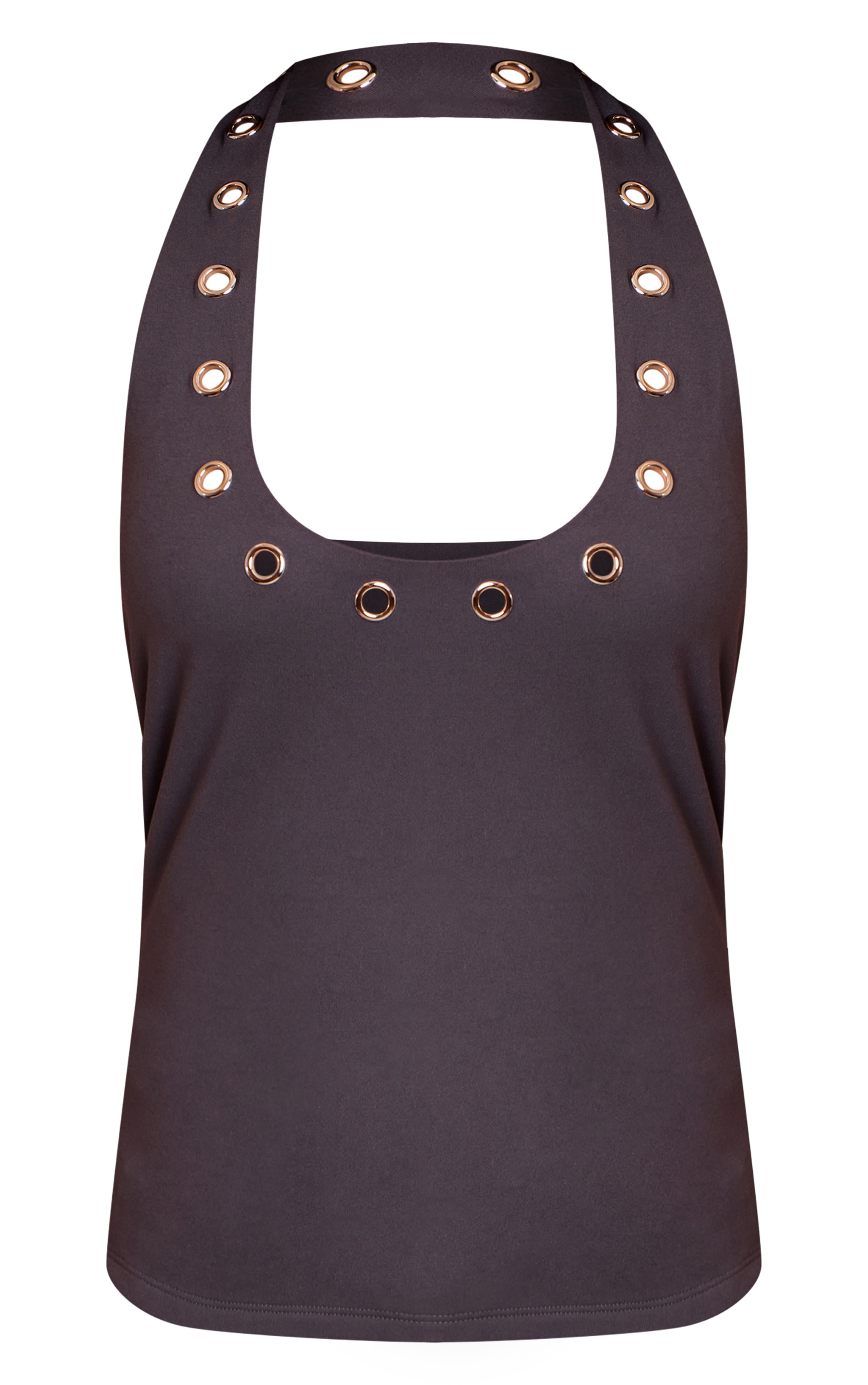 Petite Charcoal Halterneck Eyelet Detail Long Top image 5