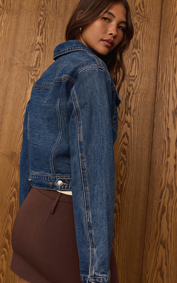 Veste ajustée en jean bleu foncé image 2