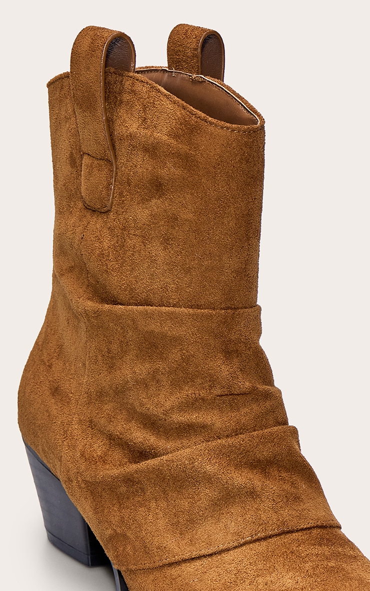 Tan Suede Ruched Western Ankle Boot image 5