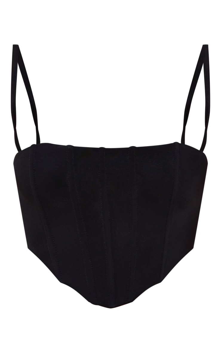 Top de maillot de bain noir style corset à détail coutures image 5