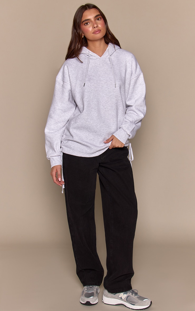 Ash Grey Ruched Side Oversized Hoodie image 3