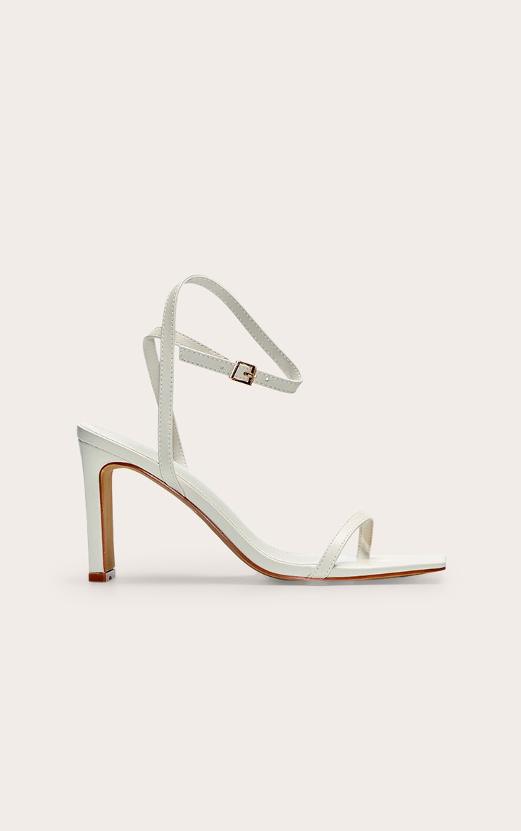 Cream Square Toe Slim Block Heel Barely There Sandal image 2
