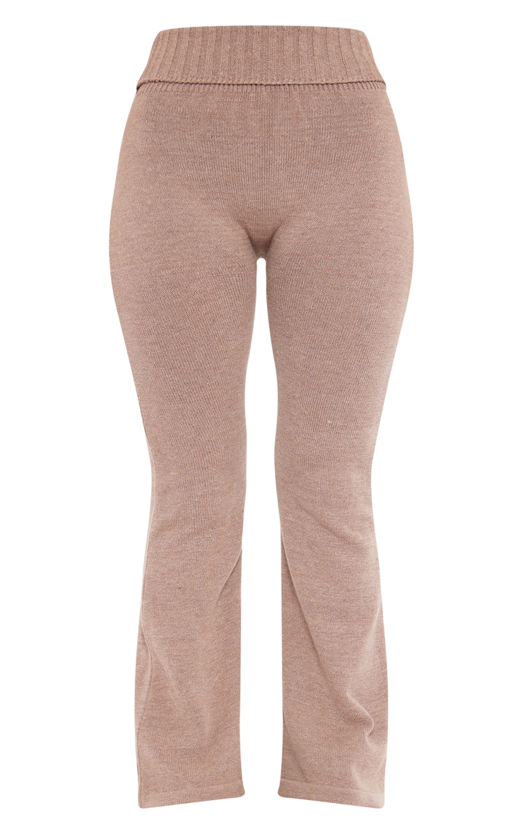 Petite Brown Knitted Fold Over Flared Pants image 5