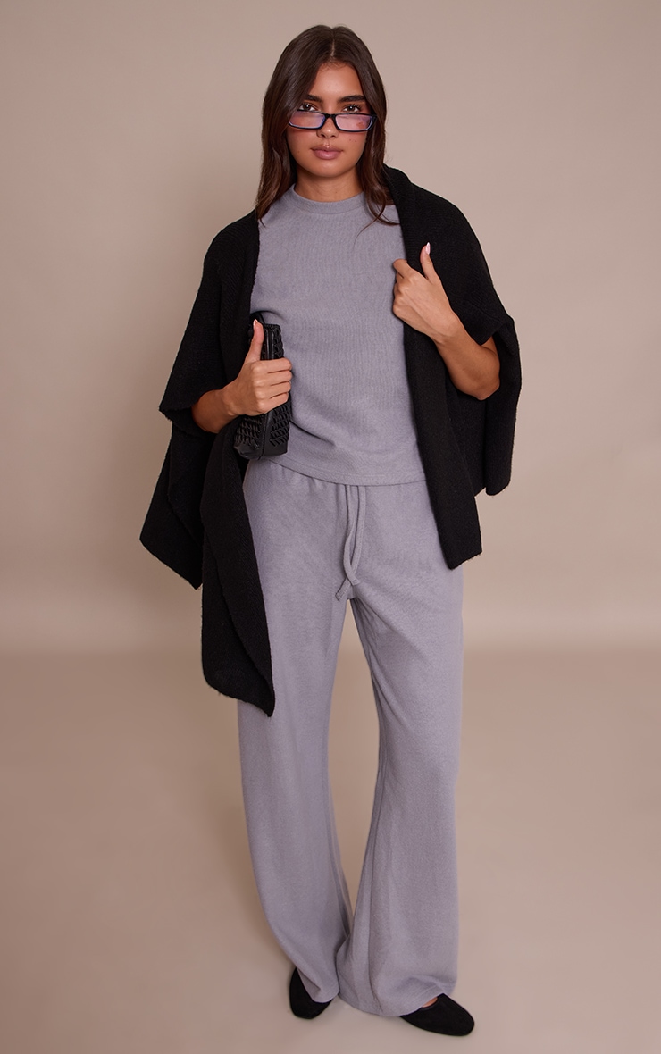 Charcoal Grey Rib Knit Short Sleeve Top image 3