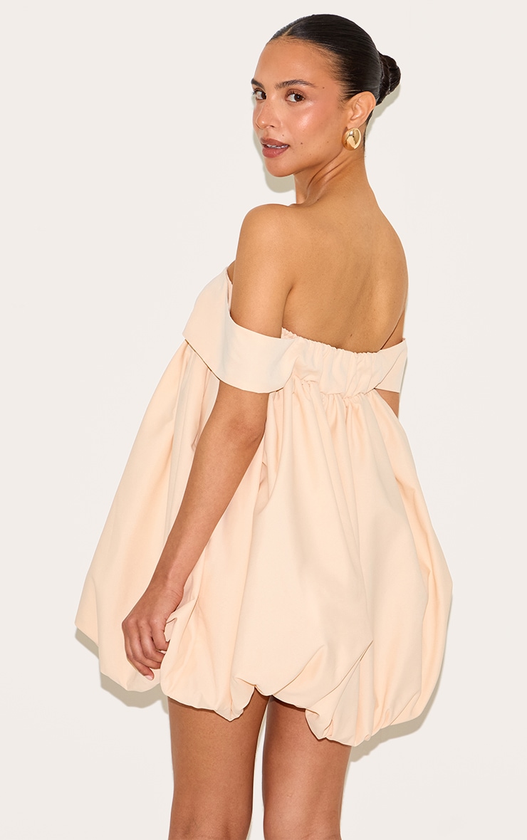 Petite Mini robe bouffante pêche à col bardot image 2