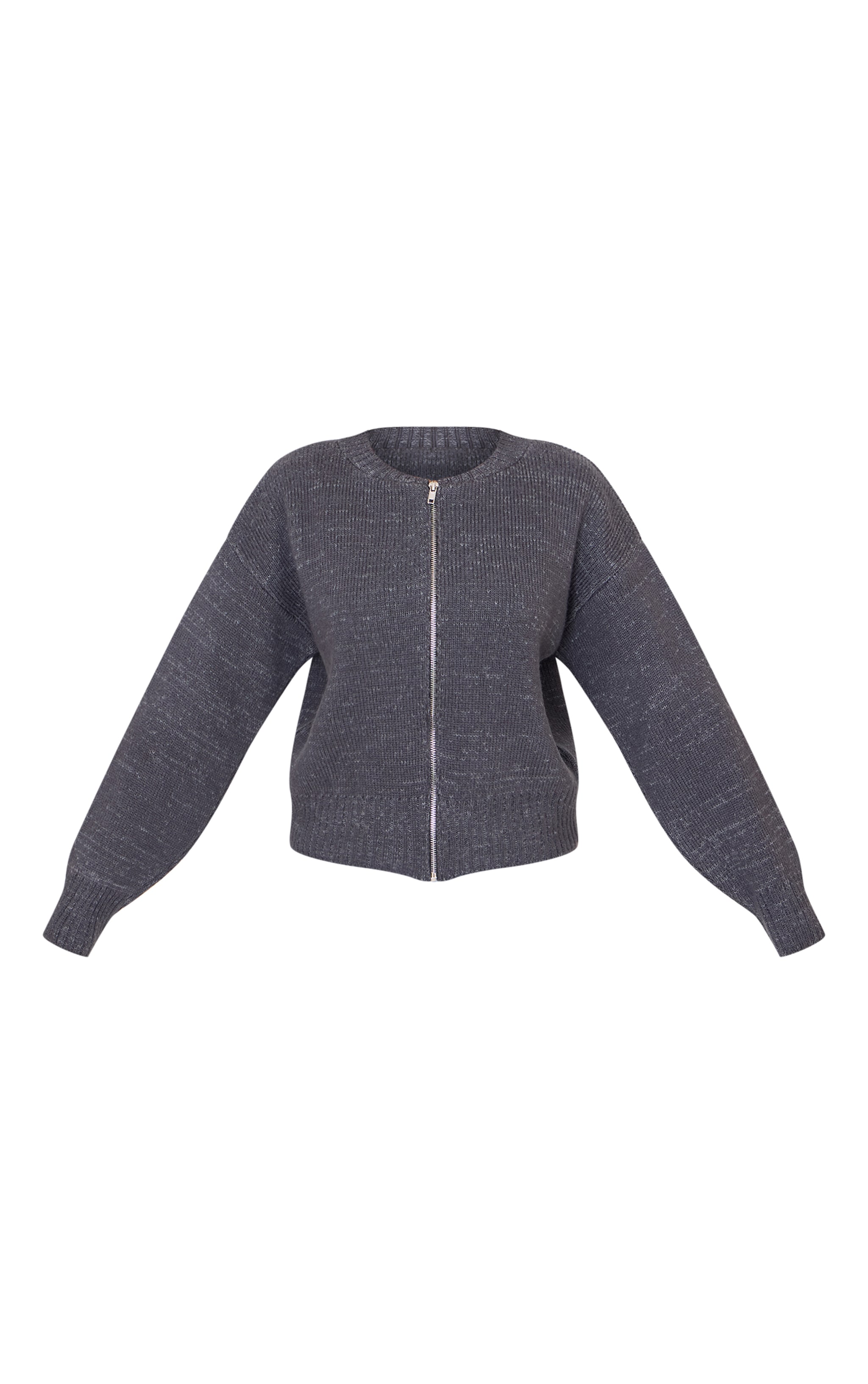 Petite Charcoal Knitted Zip Up Cardigan image 5
