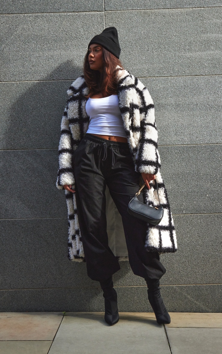 White And Black Checkerboard Faux Shearling Coat image 3