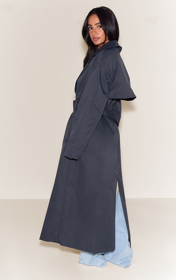 Petite Charcoal Tie Waist Trench Coat image 2
