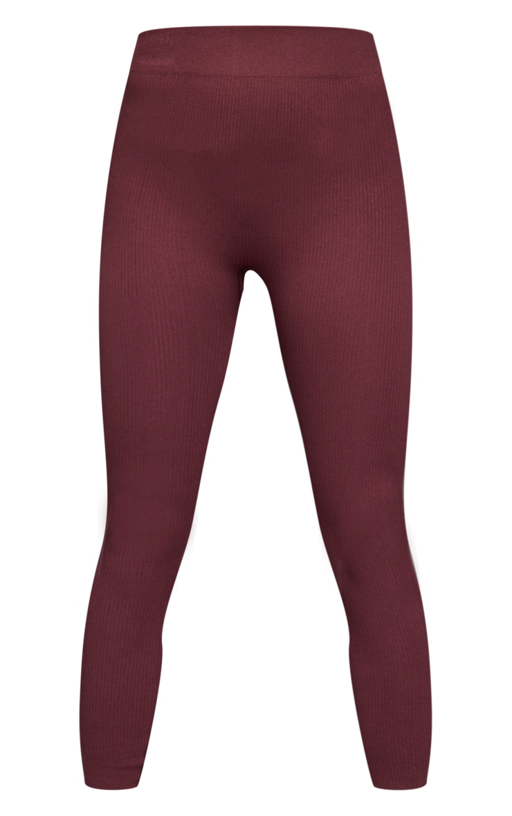 Petite Legging côtelé prune à taille haute détail contours PrettyLittleThing FR