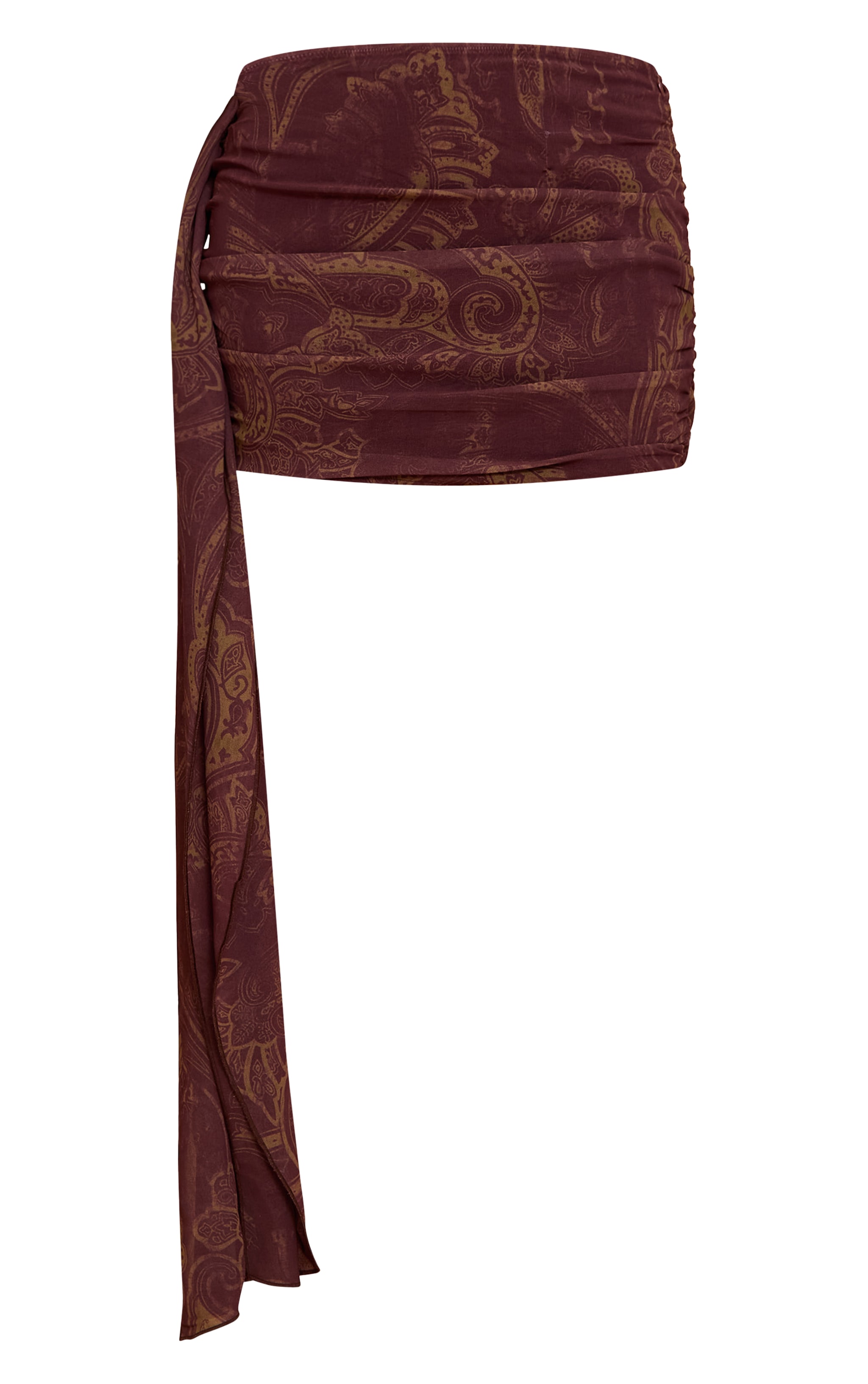 Brown Paisley Print Draped Mini Skirt image 6