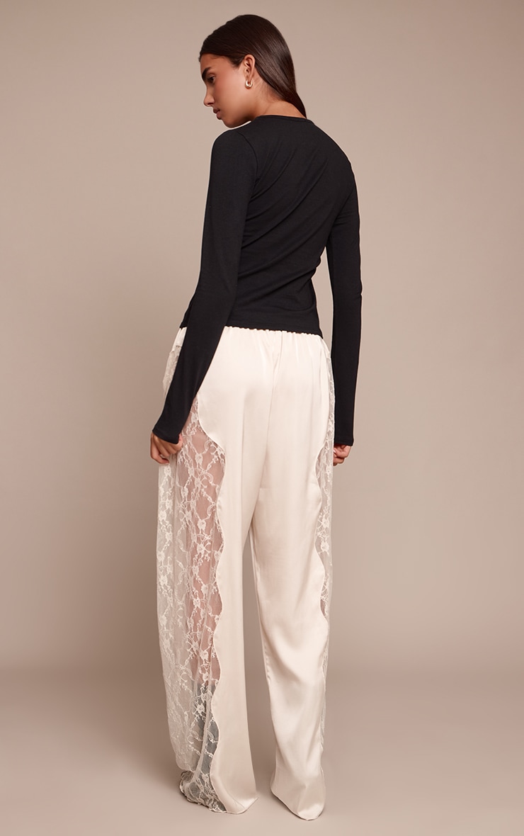 Cream Satin Lace Drawstring Pants image 3