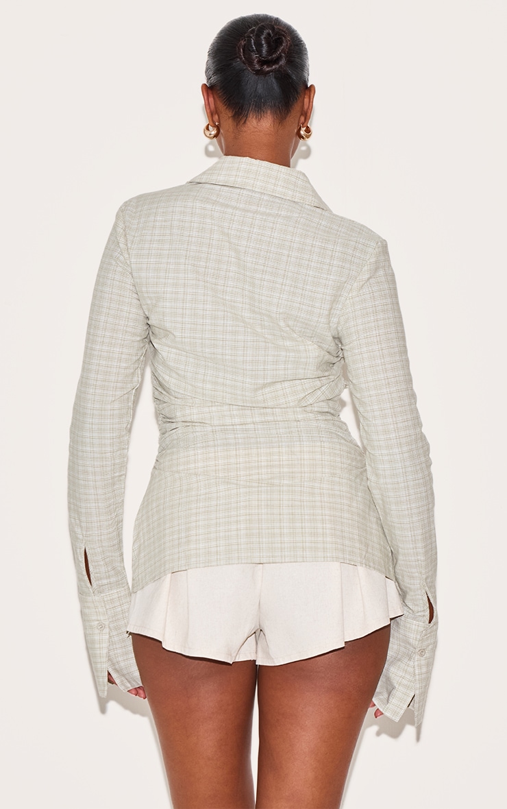 Green Check Fitted Ruched Side Shirt image 2