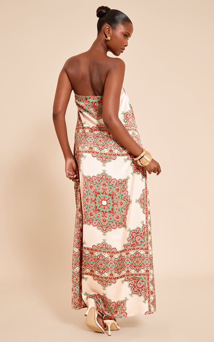 Multi Satin Paisley Print Bandeau Maxi Dress image 2