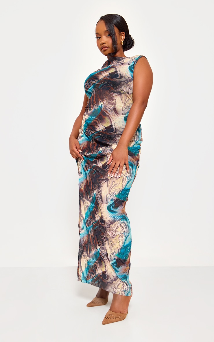 Plus Blue Crinkle Mesh Maxi Dress image 3