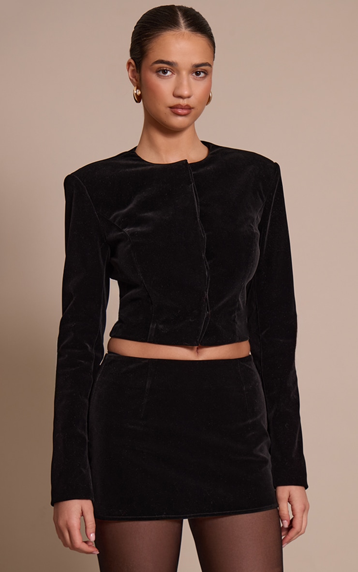 Black Velvet Cropped Blazer  image 1