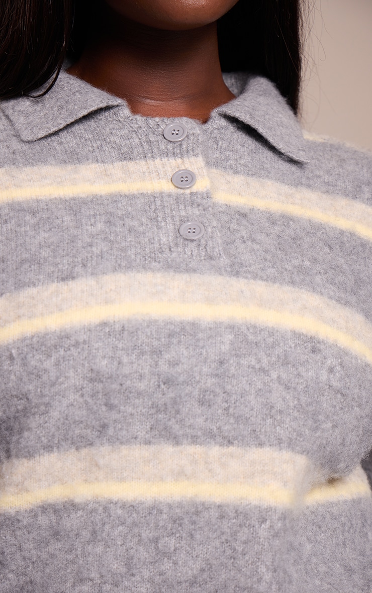 Plus Grey Striped Brushed Knit Oversized Rugby Style Sweater image 4