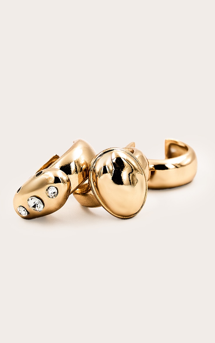 Gold Molten Multi Pack Rings with Crystal Detail image 3