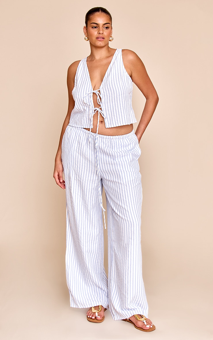 Plus Blue Tie Front Striped Sleeveless Top image 3