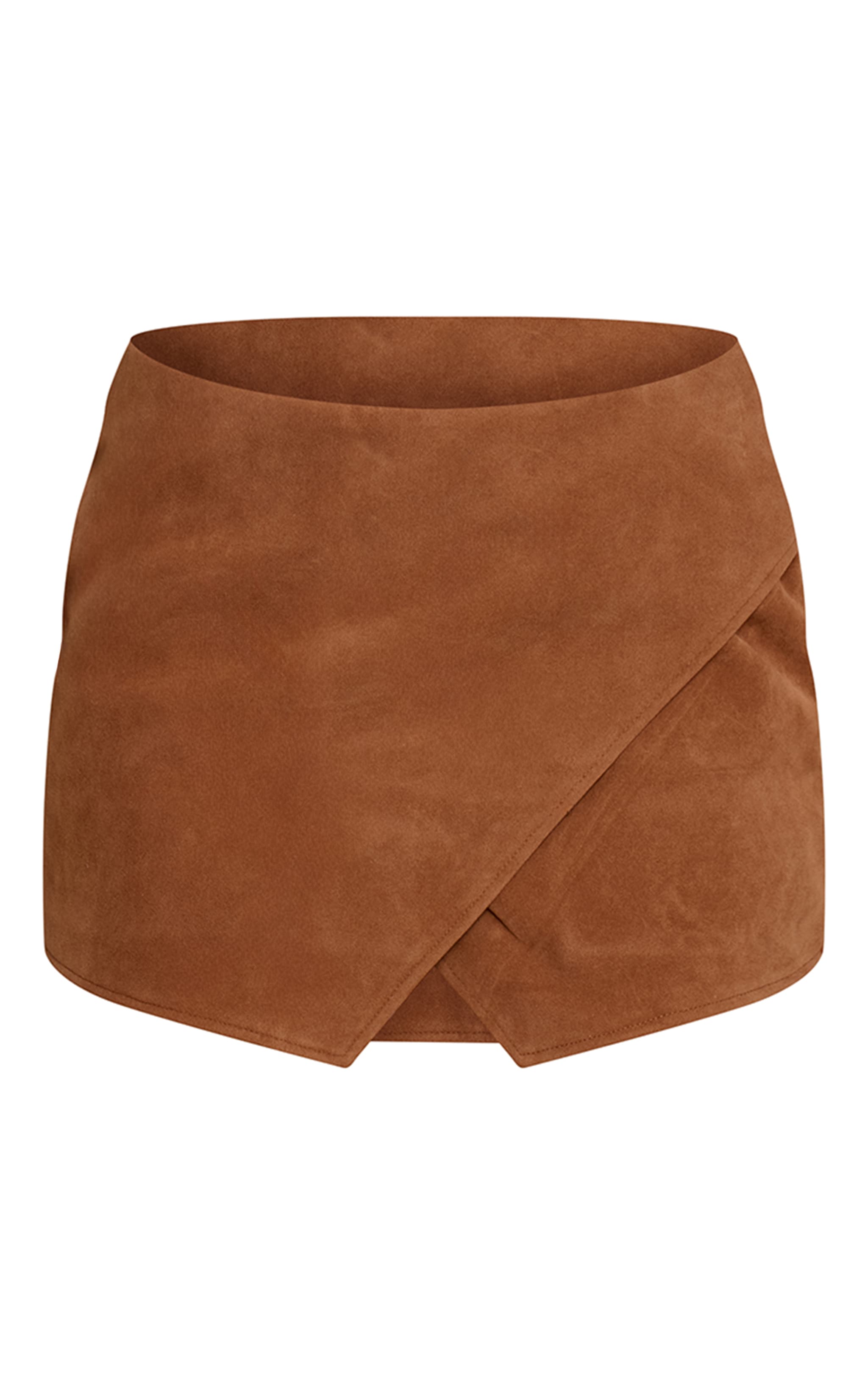 Camel Faux Suede Wrap Mini Skirt | Bottoms | PrettyLittleThing USA