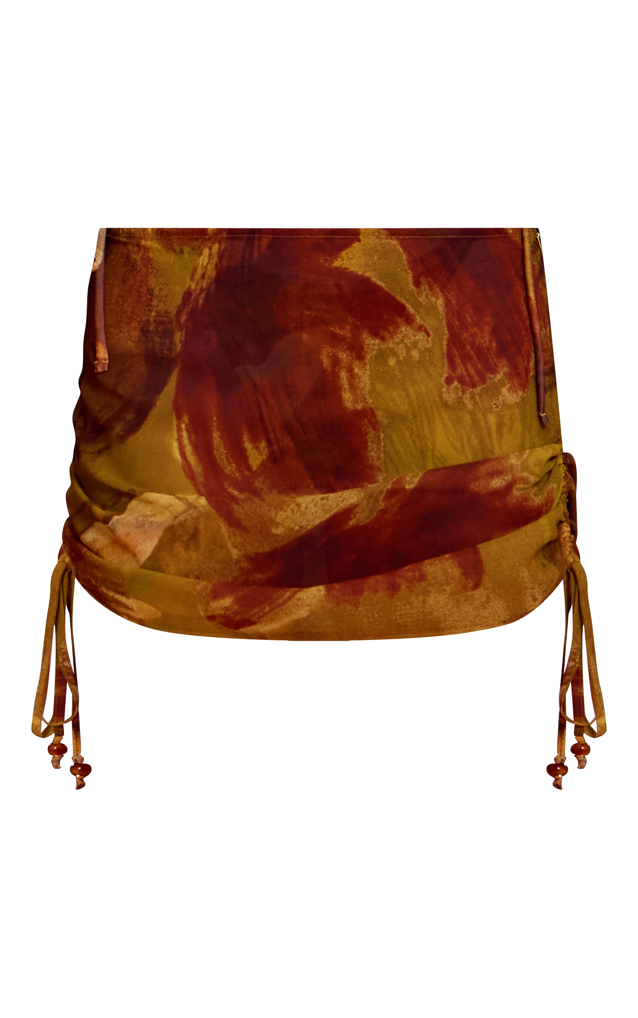 Green Abstract Print Bead Trim Chiffon Beach Skirt image 5