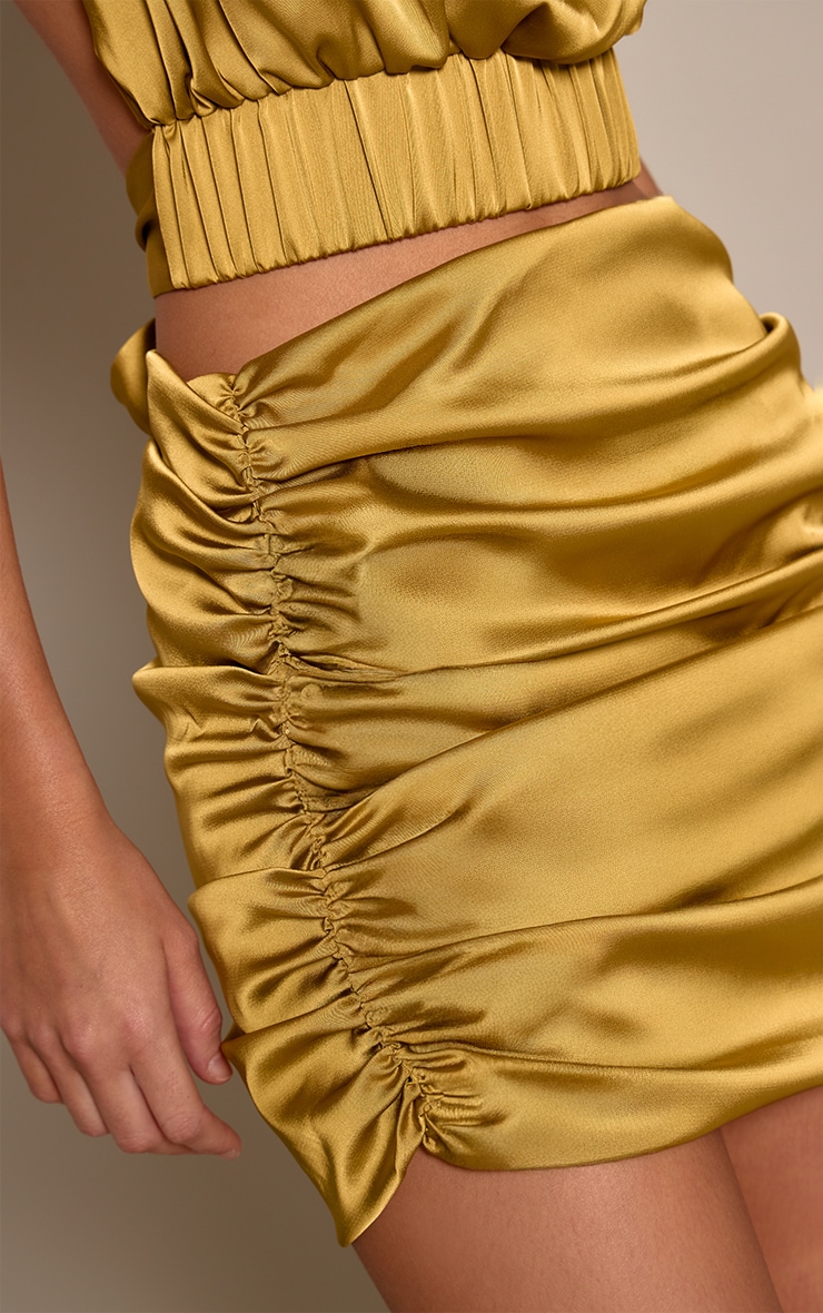 Chartreuse Ruched Drape Mini Skirt image 5