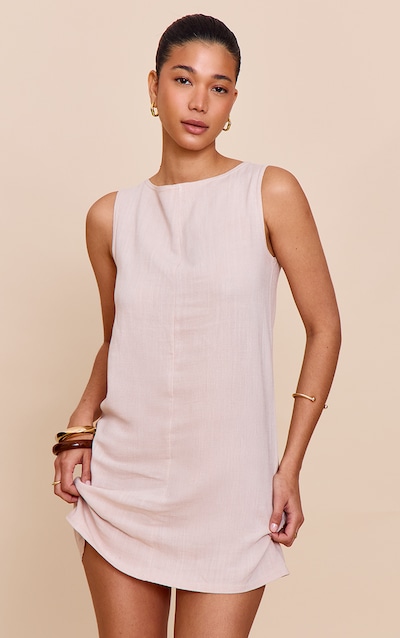 Robe droite texturée non colorée à col bateau et épaules carrées