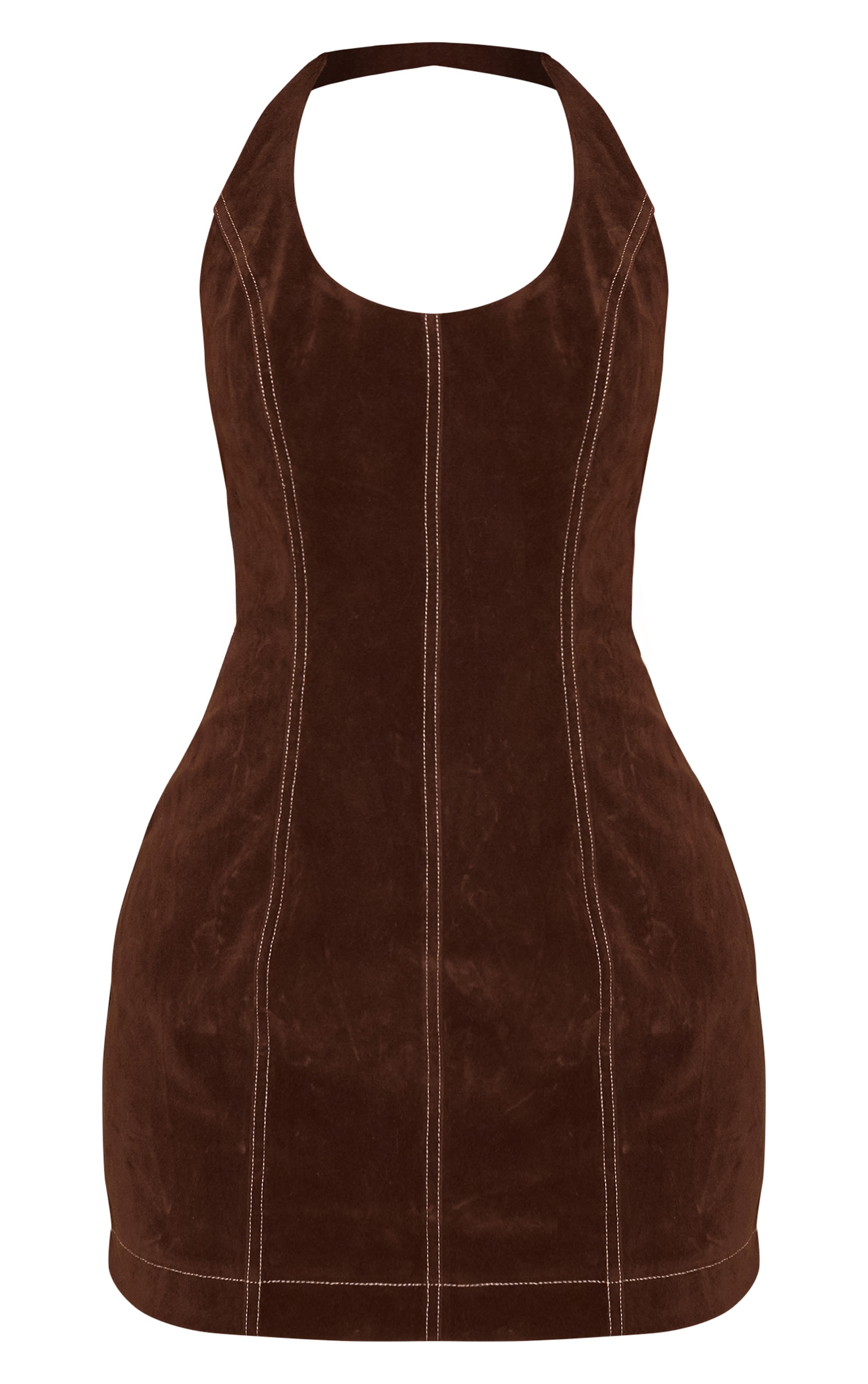 Petite Chocolate Suede Halterneck Fitted Mini Dress image 5