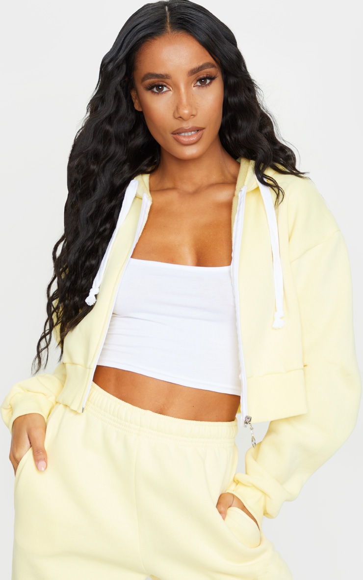 Lemon Thick Zip Up Drawstring Cropped Hoodie