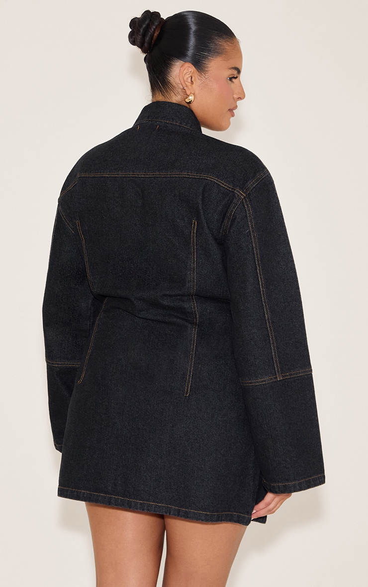 Plus Raw Indigo Wash Seam Detail Long Sleeve Denim Shirt Dress image 2