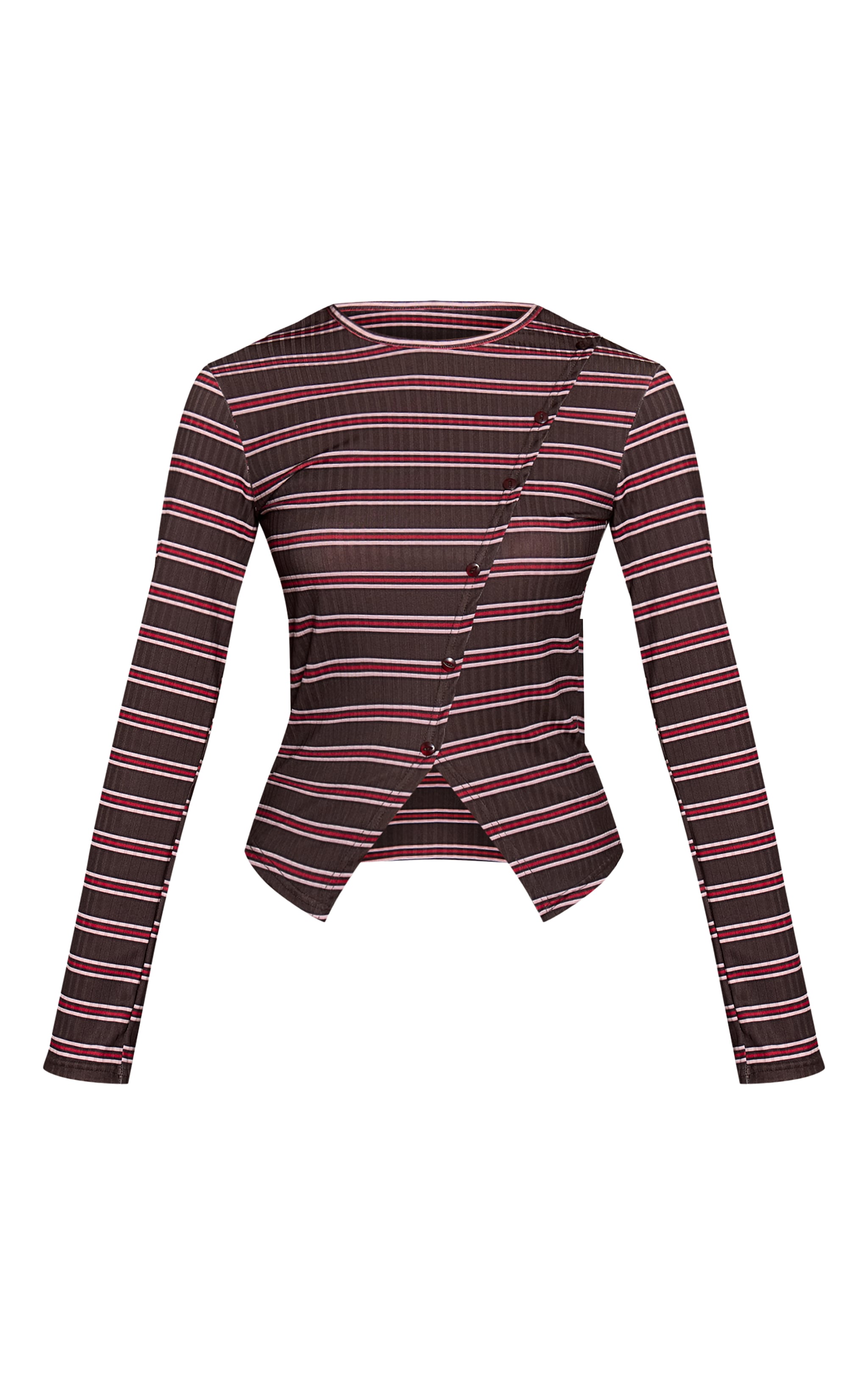 Black Stripe Rib Asymmetric Button Down Top image 5