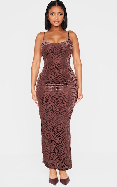 Shape Chocolate Zebra Devore Strappy Maxi Dress