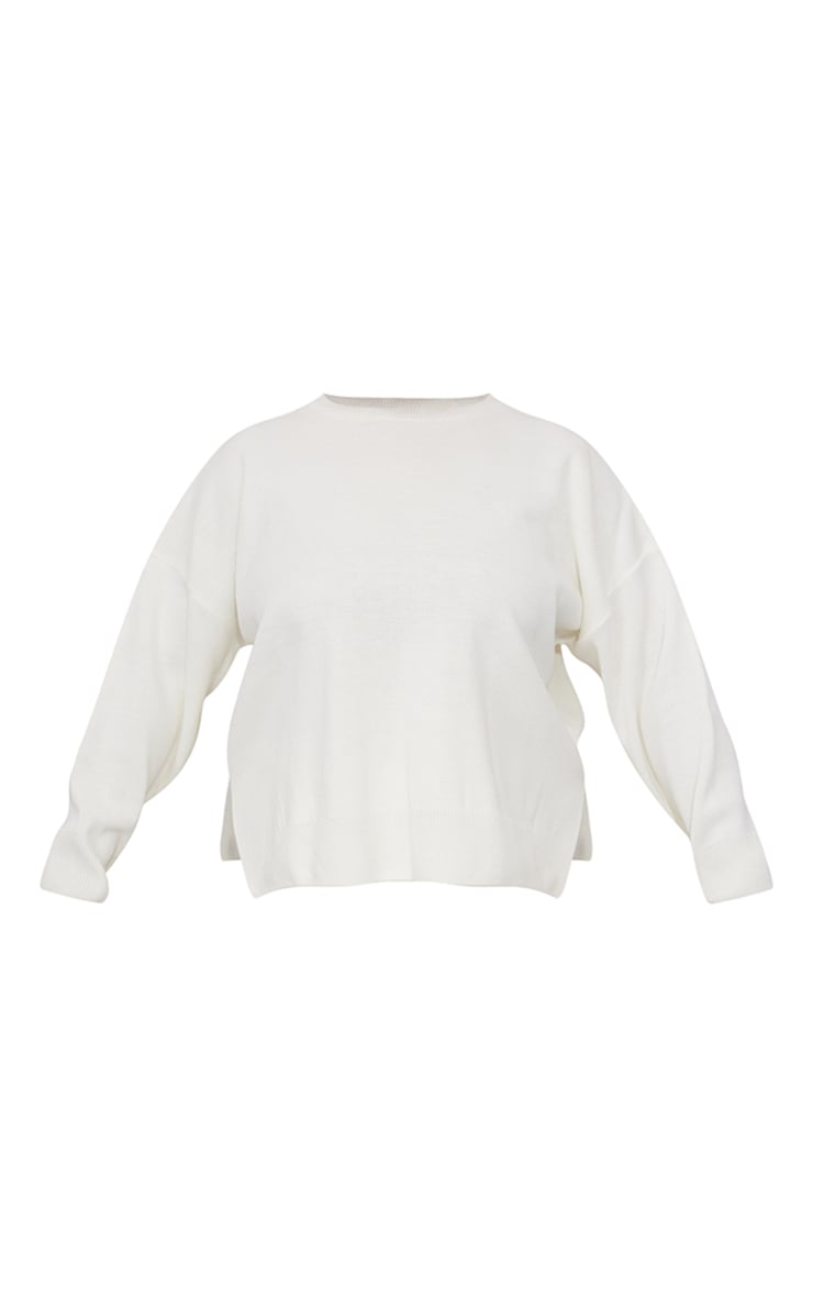 Plus Cream Knitted Side Split Jumper image 5